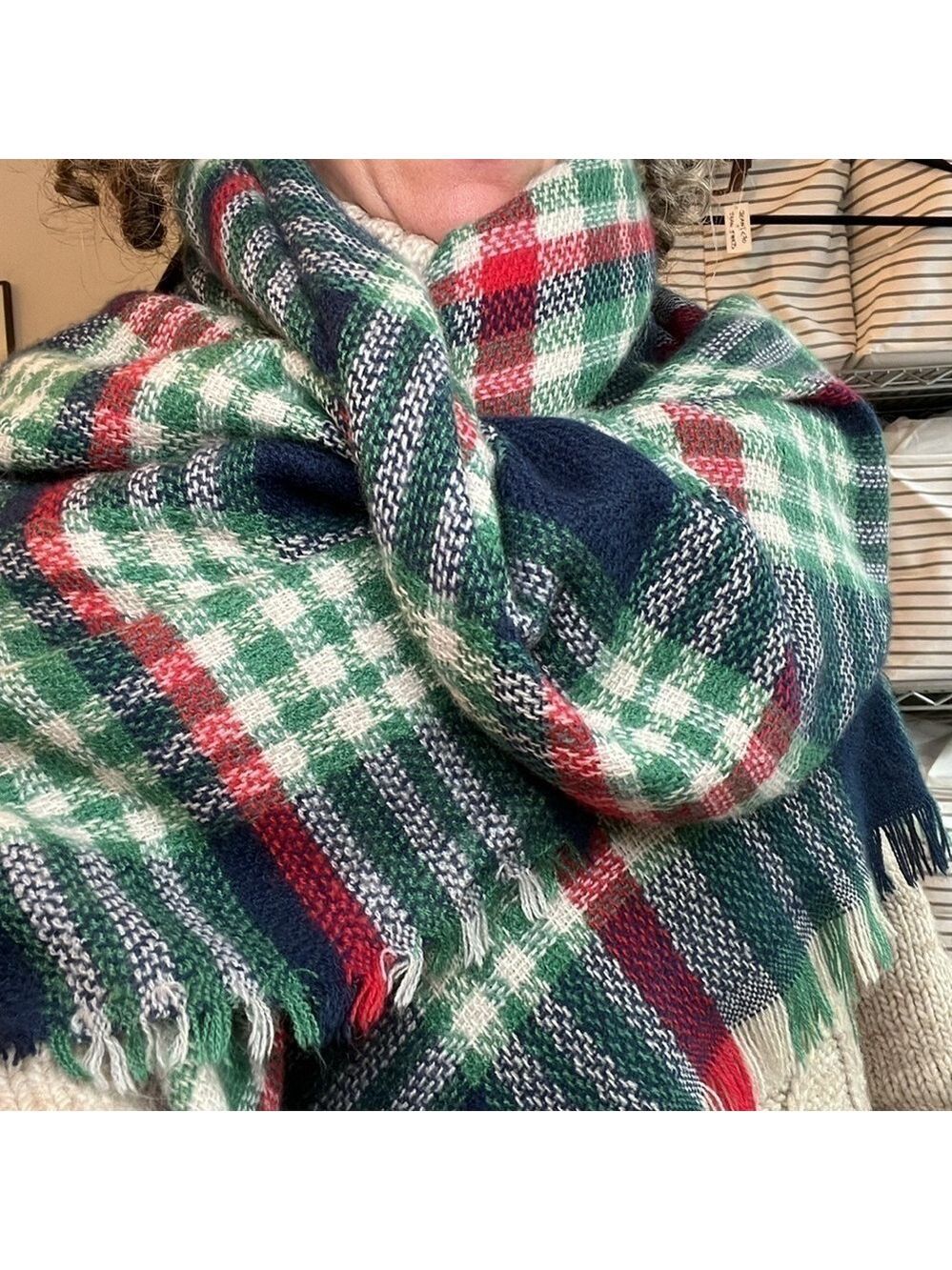 VENERA Wool Blend Plaid Scarf Wrap Blanket, 54” square - Picture 5 of 8